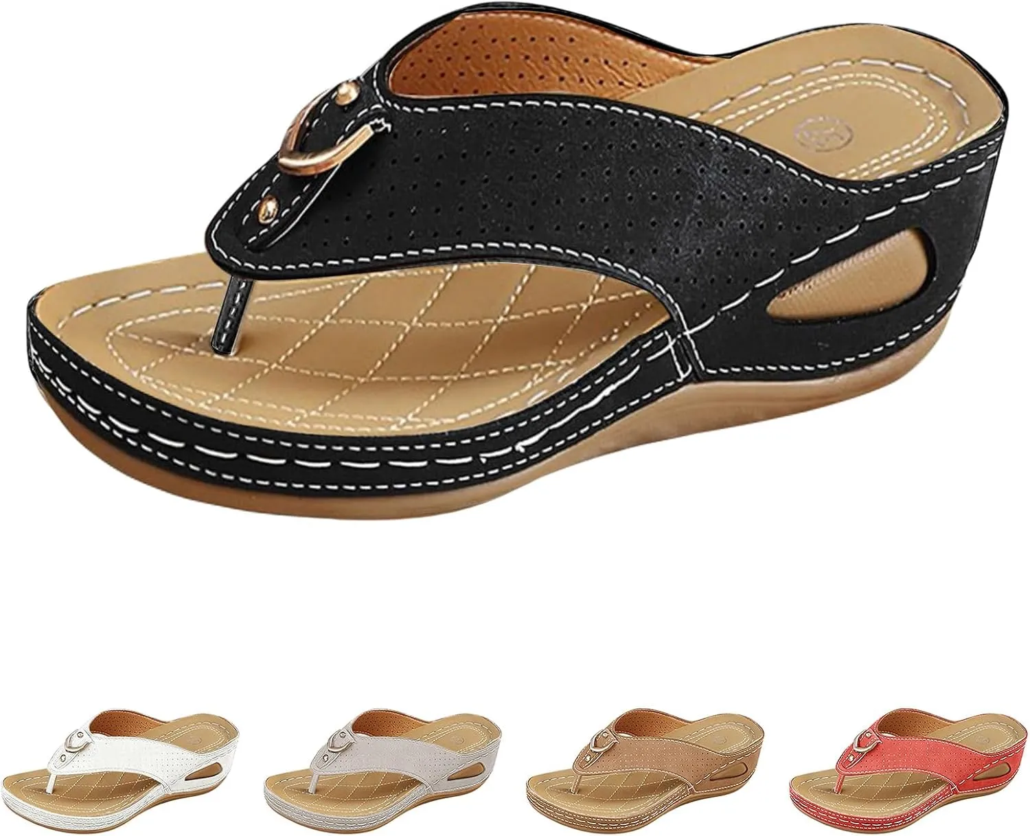 Womens Orthopedic Sandals Breathable Comfortable Walking Summer Sandals Casual Dressy Arch Support Wedge Sandal Fashion Non-Slip Wedge Platform Slipper Beach Slippers