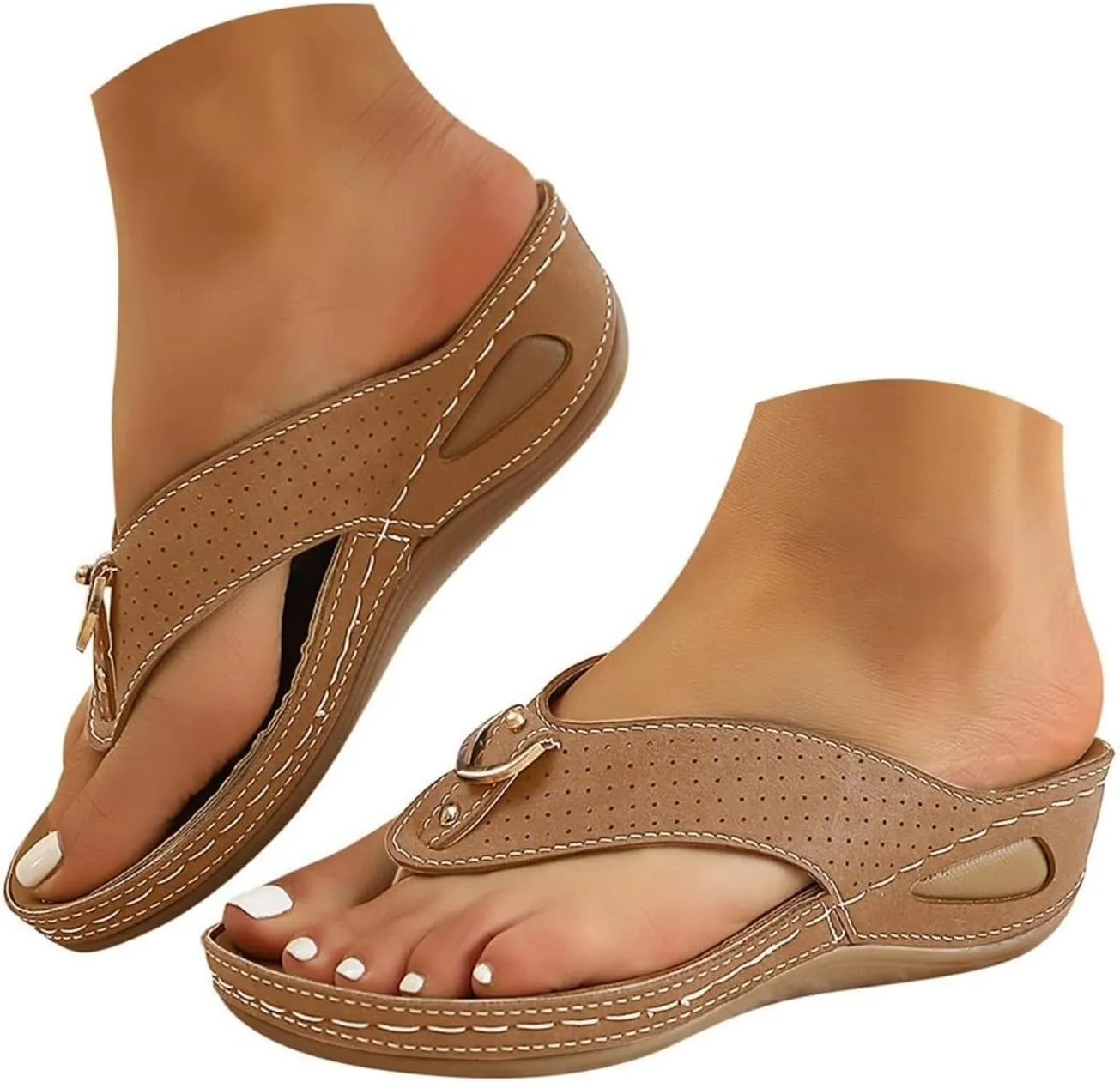 Womens Orthopedic Sandals Breathable Comfortable Walking Summer Sandals Casual Dressy Arch Support Wedge Sandal Fashion Non-Slip Wedge Platform Slipper Beach Slippers