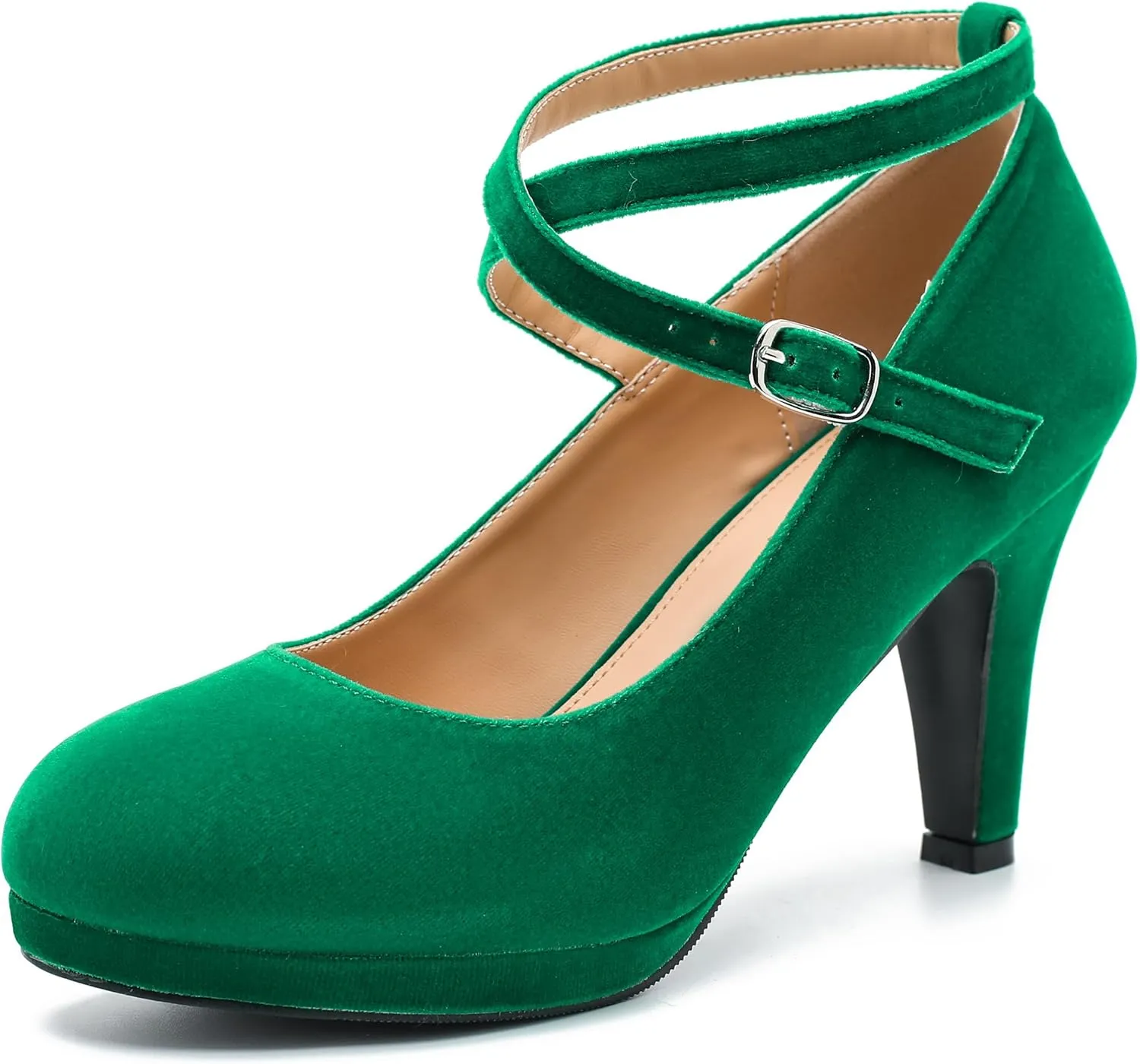 Womens Platform High Heels Sexy Cross Ankle Strap Pumps Wedding Work Party Dress Shoes Green Velvet 8.5