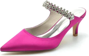 Women's Pointed Satin Rhinestone Prom Party Dress Pumps Closed Bridal Dress Heeled Sandals Wedding Shoes Slingback