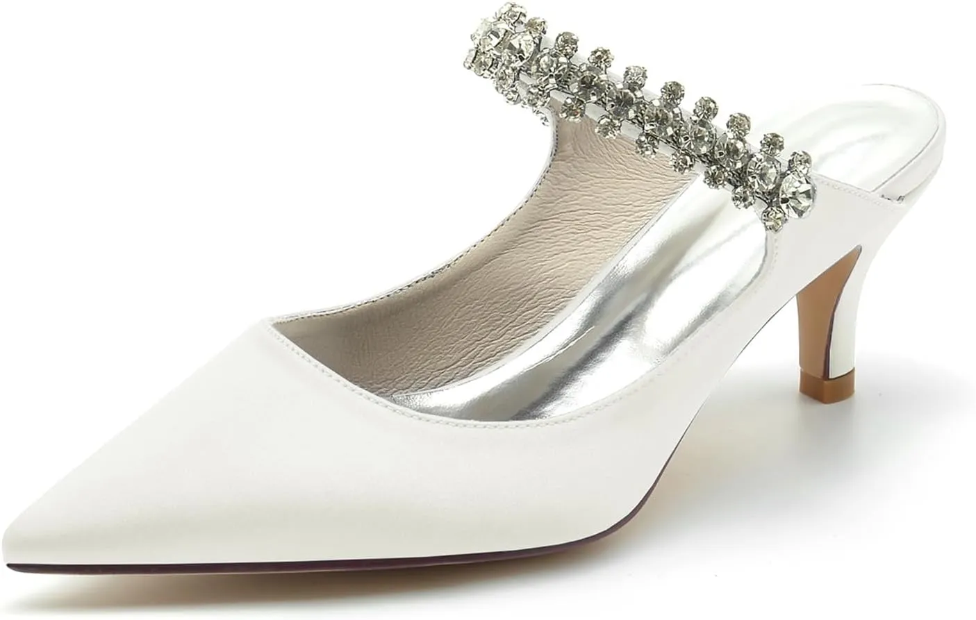 Women's Pointed Satin Rhinestone Prom Party Dress Pumps Closed Bridal Dress Heeled Sandals Wedding Shoes Slingback