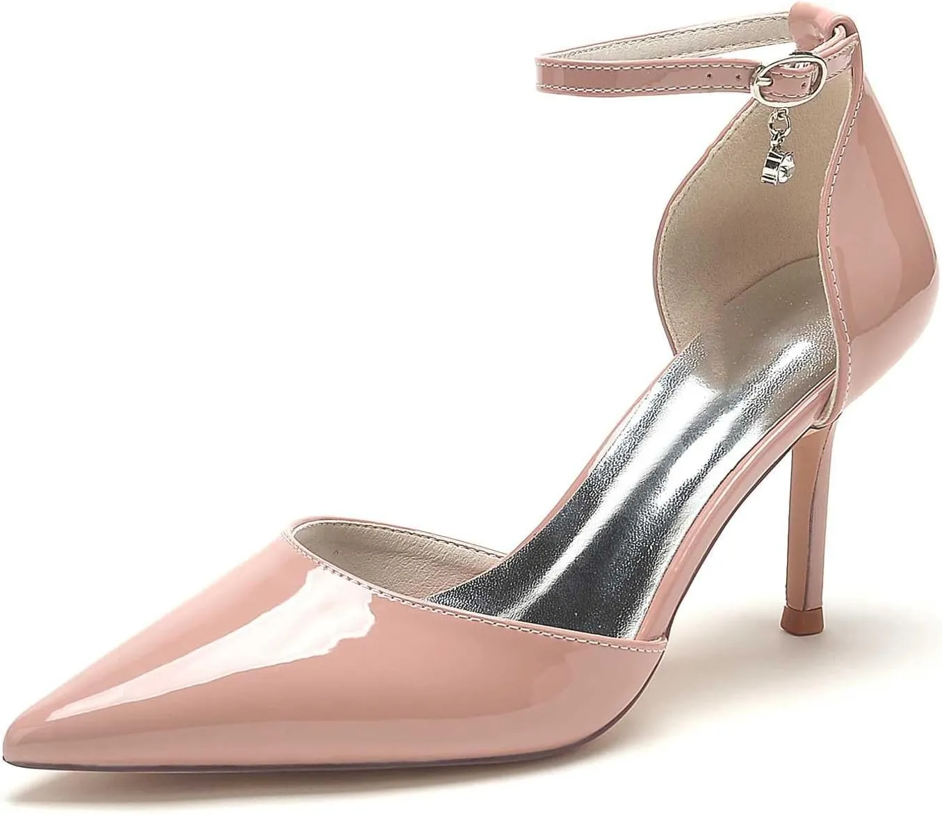 Women's Pointed-Toe Stiletto Pumps with Buckle Detail – 3.34-Inch High Heels, Comfortable Patent Leather Dress Shoes for Weddings, Parties