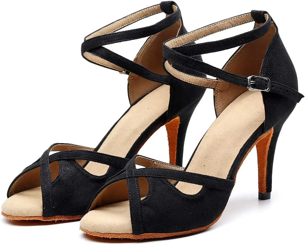 Women's Professional Latin Dance Shoes Satin Salsa Ballroom Wedding Dancing 3.3 inch Heel Height