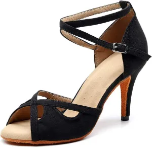 Women's Professional Latin Dance Shoes Satin Salsa Ballroom Wedding Dancing 3.3 inch Heel Height