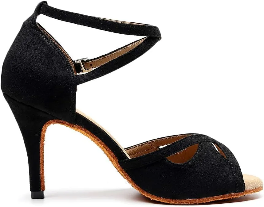 Women's Professional Latin Dance Shoes Satin Salsa Ballroom Wedding Dancing 3.3 inch Heel Height