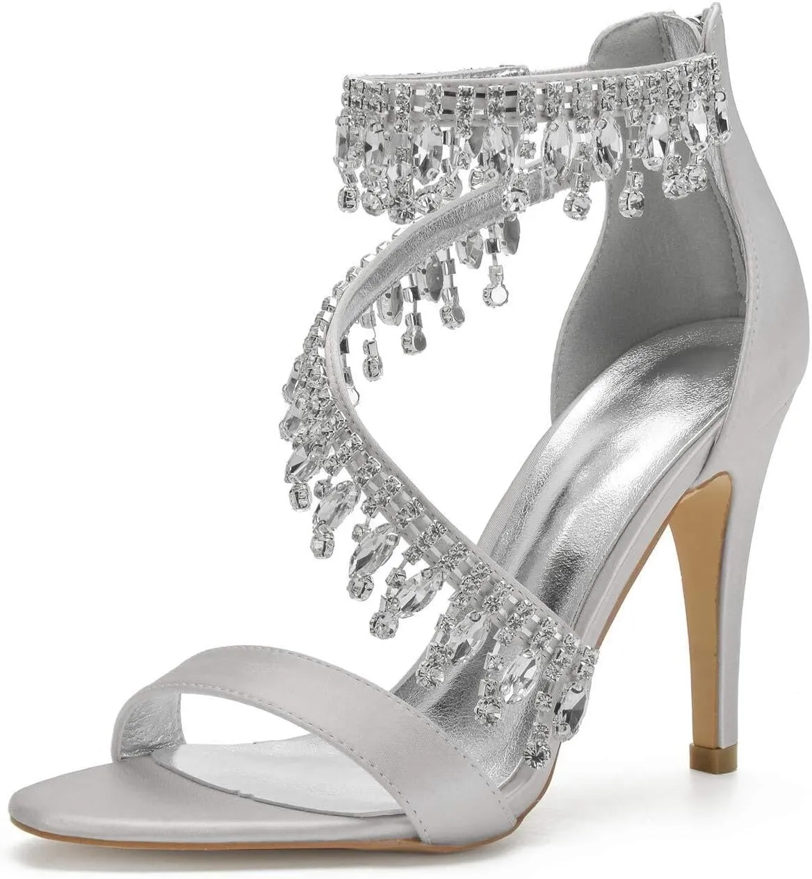 Women's Rhinestone Ankle Strap Stiletto Sandals Pointy Open Toe High Heels Pumps Sparkling Wedding Bridal Dress Shoes