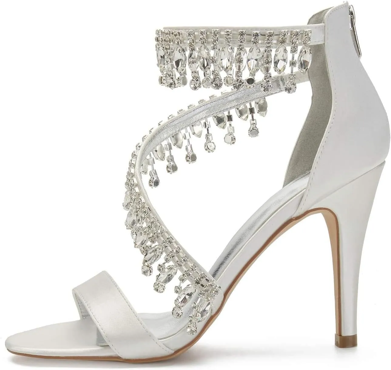 Women's Rhinestone Ankle Strap Stiletto Sandals Pointy Open Toe High Heels Pumps Sparkling Wedding Bridal Dress Shoes