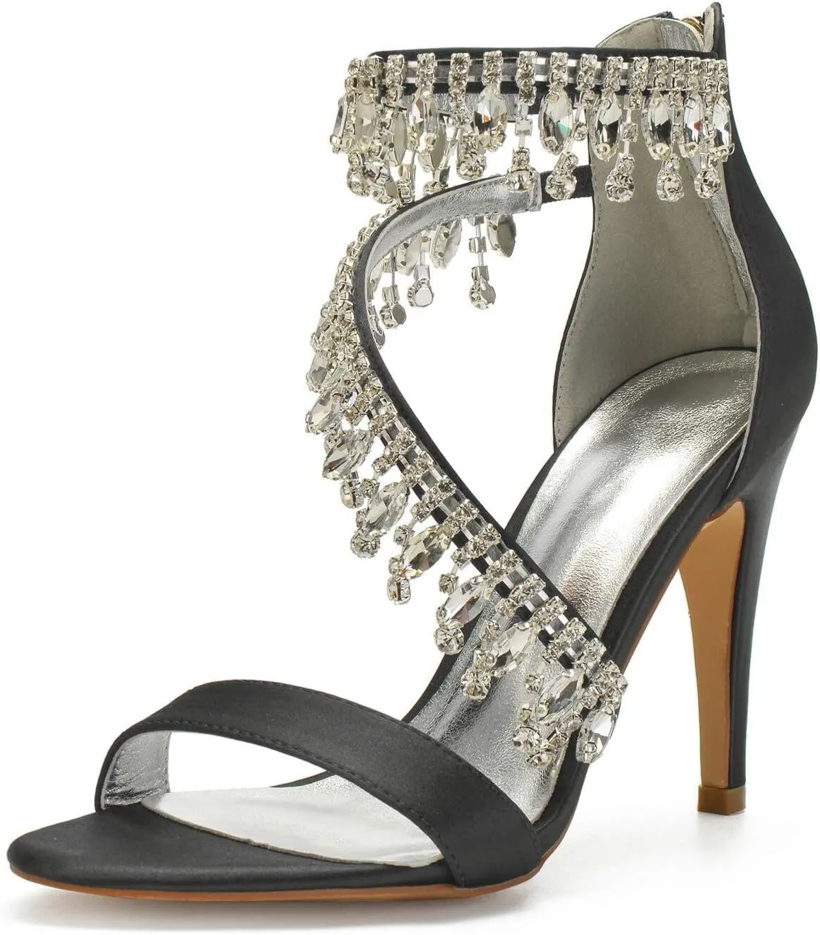 Women's Rhinestone Ankle Strap Stiletto Sandals Pointy Open Toe High Heels Pumps Sparkling Wedding Bridal Dress Shoes