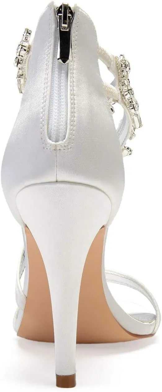 Women's Rhinestone Ankle Strap Stiletto Sandals Pointy Open Toe High Heels Pumps Sparkling Wedding Bridal Dress Shoes