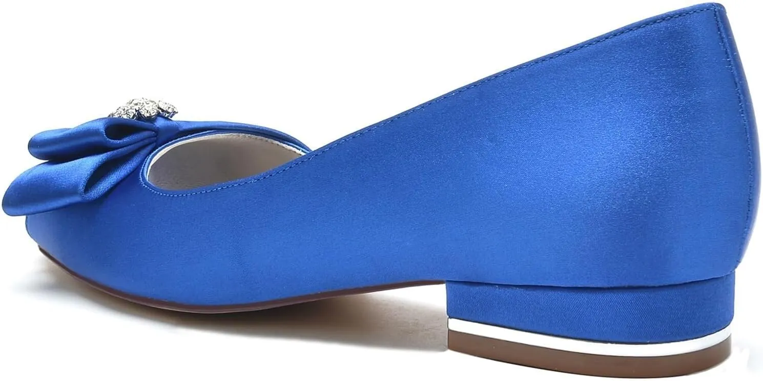 Womens Round Toe Wedding Flats Crystal Satin Prom Evening Open Toe Bridal Party Dress Flats