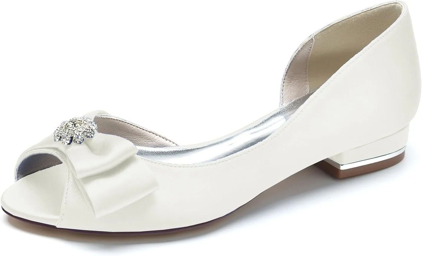 Women's Round Toe Wedding Sandals Flats Crystal Rhinestone Satin Open Toe Flats Formal Evening Prom Party Dress Shoes Pumps