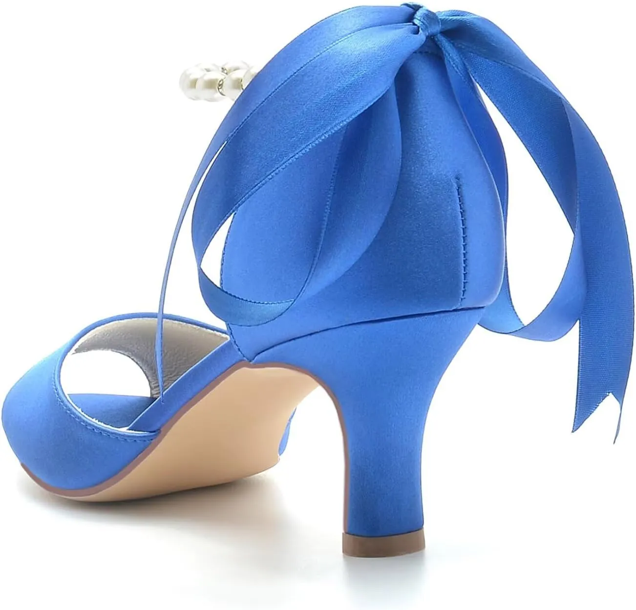 Womens Sandals Open Toe Kitten Heels Ankle Strap Pearls Heeled Sandals Ladies Summer Bridal Dress Shoes for Wedding Party Evening,6.5cm