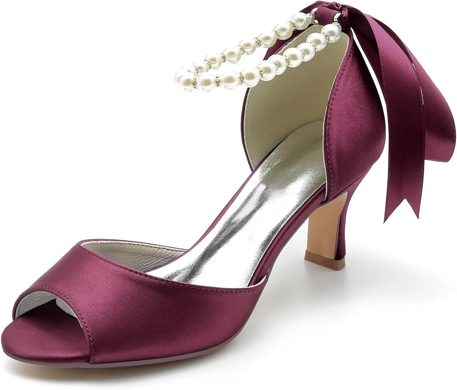 Womens Sandals Open Toe Kitten Heels Ankle Strap Pearls Heeled Sandals Ladies Summer Bridal Dress Shoes for Wedding Party Evening,6.5cm