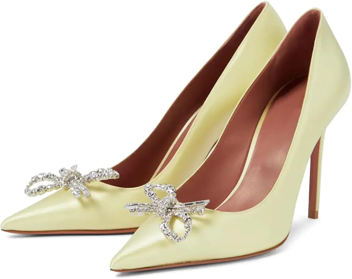 Women's Satin High Heels,Pointed-Toe Pumps with Crystal Accent,Slip-On Stiletto Heels for Parties and Wedding