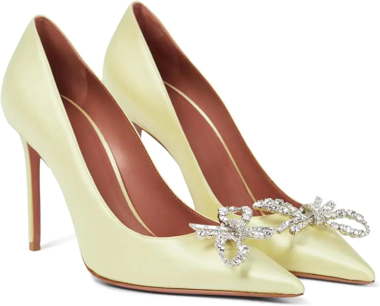 Women's Satin High Heels,Pointed-Toe Pumps with Crystal Accent,Slip-On Stiletto Heels for Parties and Wedding