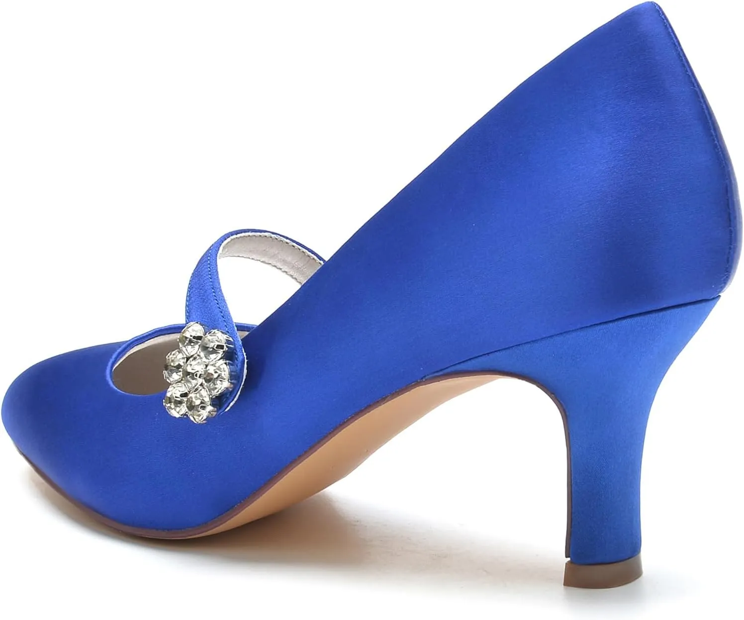 Women's Satin Rhinestone Court Shoes Buckle Bridal Shoes Mid Heel Dress Pumps Closed Toe Wedding Party Shoes