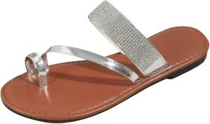 Women's Slide Sandals Women Slippers Summer New Pattern Rhinestone Decoration Shiny And Fashionable Set Toe Flat Bottom