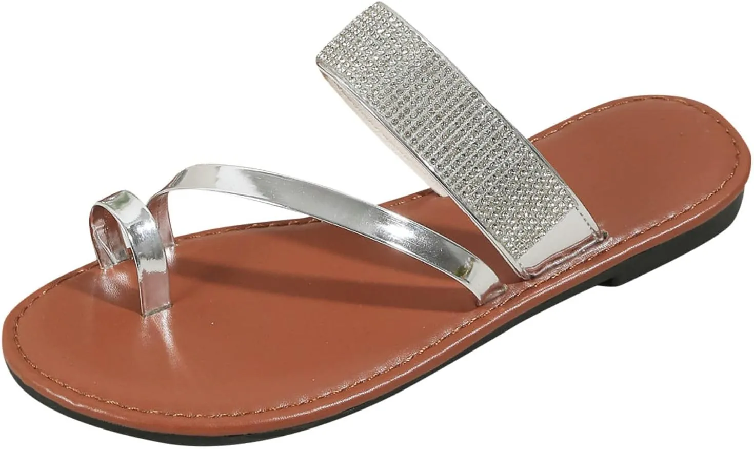 Women's Slide Sandals Women Slippers Summer New Pattern Rhinestone Decoration Shiny And Fashionable Set Toe Flat Bottom