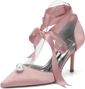 Womens Strappy Heeled Sandals 3.34 Inches Kitten Heels Pointed Toe High Heel Buckle Dressy Shoes for Party Work Casual