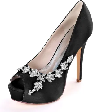 Women's Wedding Shoes for Bride High Heels Peep Toe Bridal Shoes Crystal Party Pumps Sandals