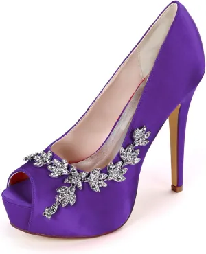 Women's Wedding Shoes for Bride High Heels Peep Toe Bridal Shoes Crystal Party Pumps Sandals