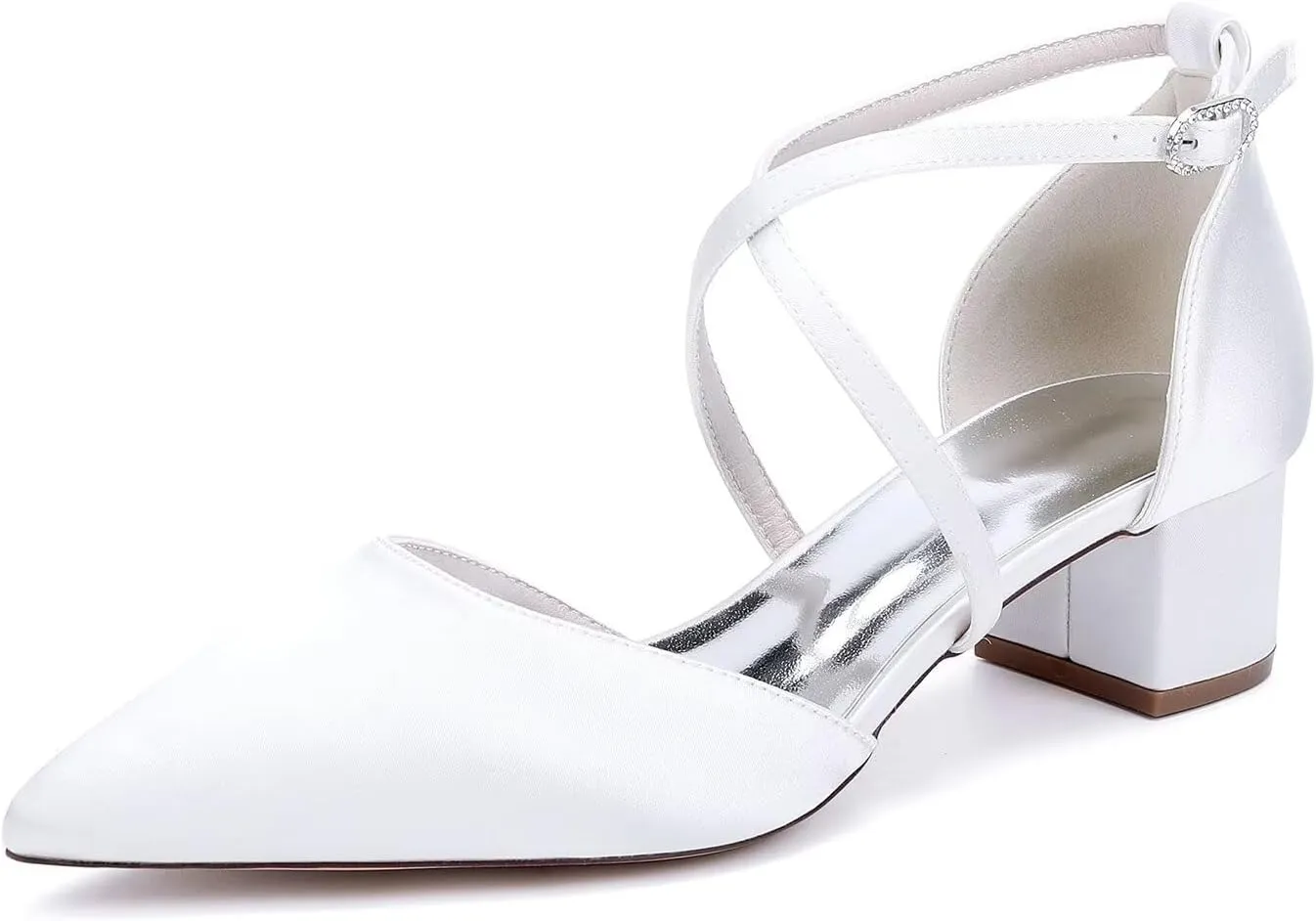 Women's Wedding Shoes for Bride Satin Pumps Low Chunky Block Heel Pointed Closed Toe Dress Shoes
