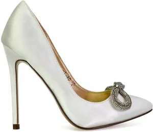Womens Wrap Around Rhinestones Bow Ladies Pointed Toe High Heel Bridal Party Court Shoes Size 3 4 5 6 7 8