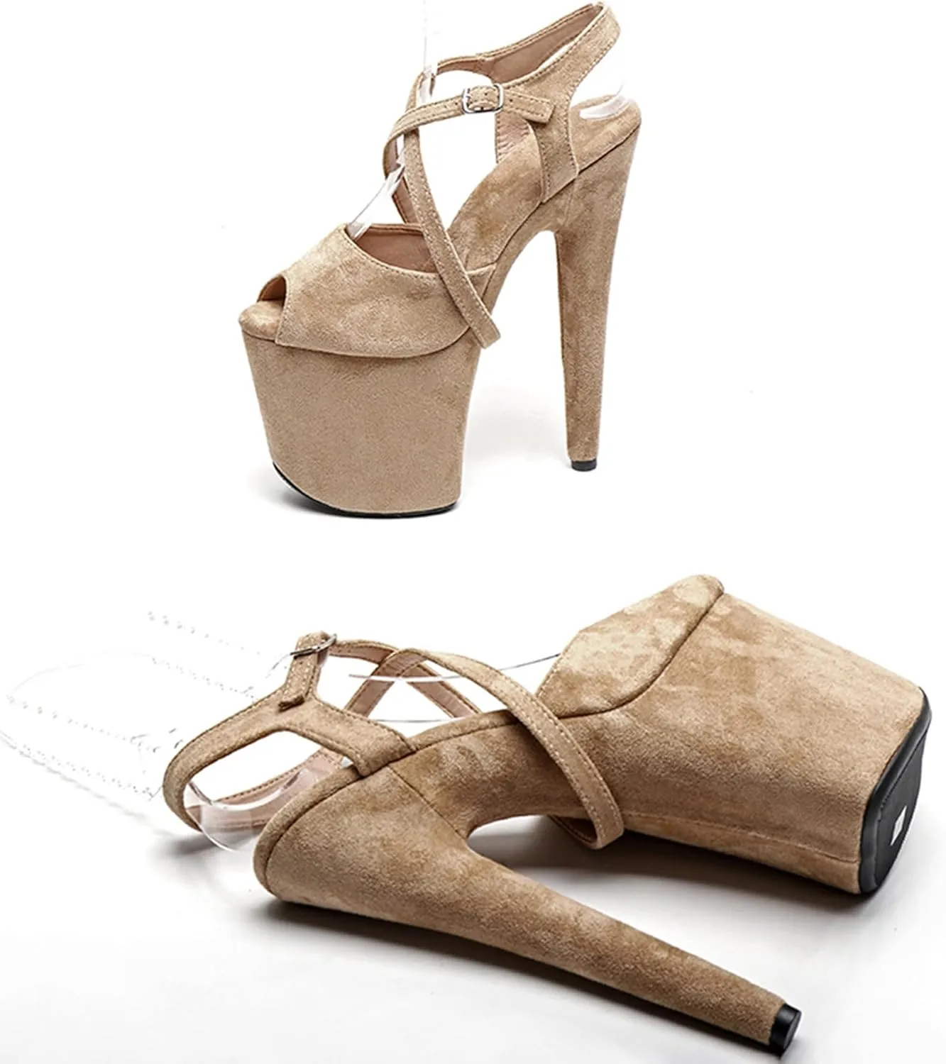 WUXIN H&P Women's Exotic Pole Dance High Heel Sandal 8 Inch Round Toe Sexy Flannel Custom Platform Stiletto Ankle-Strap Dress shoes