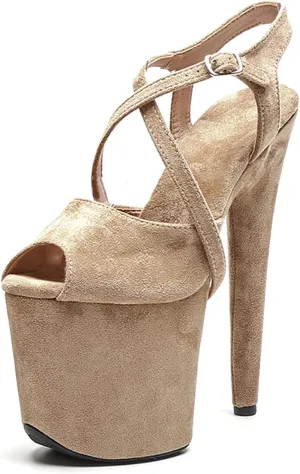 WUXIN H&P Women's Exotic Pole Dance High Heel Sandal 8 Inch Round Toe Sexy Flannel Custom Platform Stiletto Ankle-Strap Dress shoes