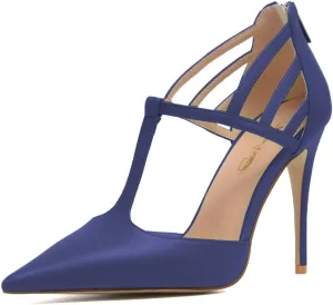 XYD High Stiletto Heels Pumps for Women T-strap Cut Out Pointed Toe Strappy Back Zip Office Lady Dress Party Sandal Shoes