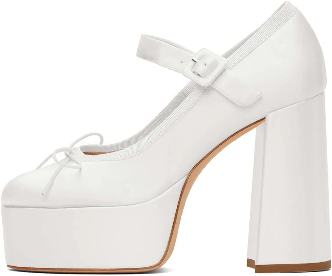 XYD Women Bowknot Closed Square Toe Super High Block Heel Strappy Platform Pumps Fashion Party Satin Shoes