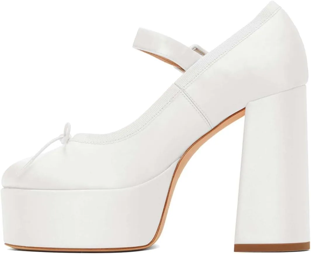 XYD Women Bowknot Closed Square Toe Super High Block Heel Strappy Platform Pumps Fashion Party Satin Shoes