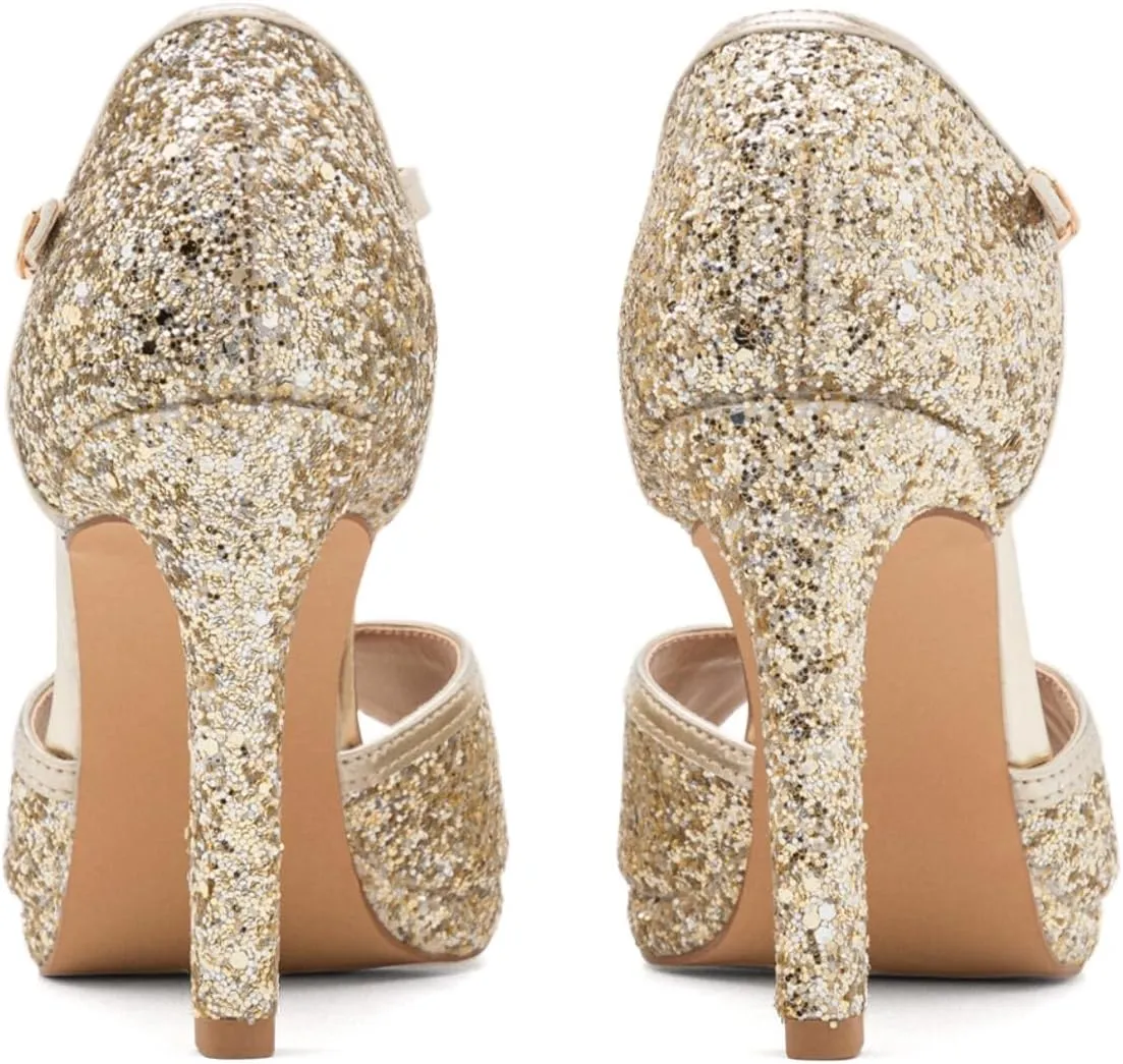 XYD Women Glitter Stiletto Heels Platform Ankle Strap Sequins Ballroom Latin Dance Shoes Open Toe High Heeled Sandals