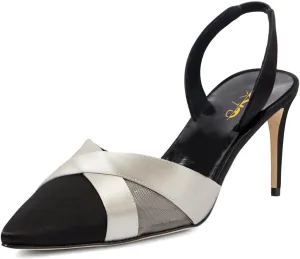 XYD Women Graceful Satin Pointed Toe Pumps Stiletto Heel Sandals Slingbacks High Heels Dress Evening Shoes