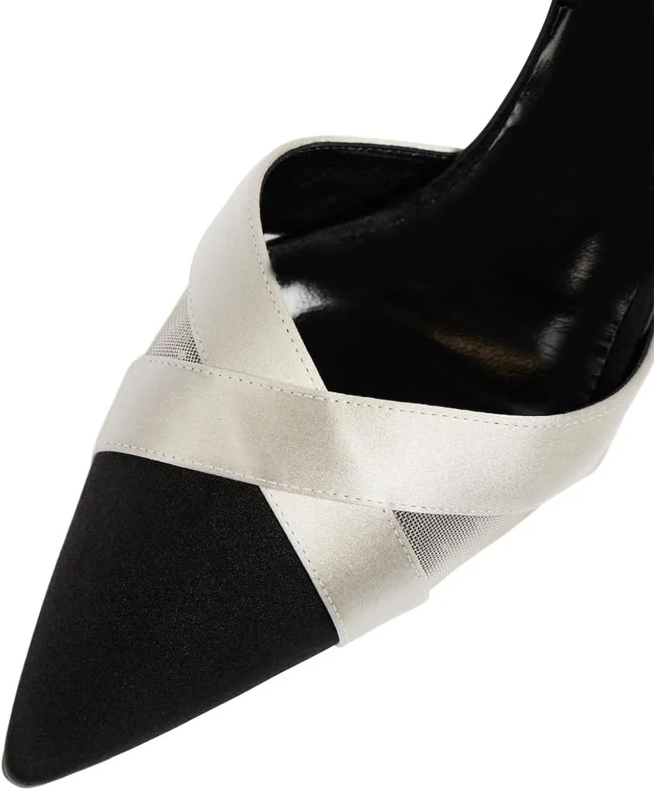 XYD Women Graceful Satin Pointed Toe Pumps Stiletto Heel Sandals Slingbacks High Heels Dress Evening Shoes