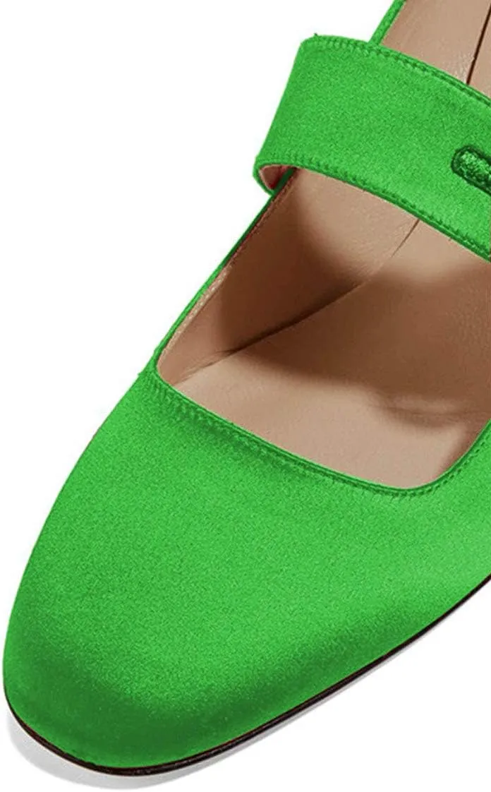 XYD Women Vintage Retro Mary Jane Pumps Graceful Satin Closed Round Toe Single Strap with Delicate Buckle Block Heels Dress Shoes