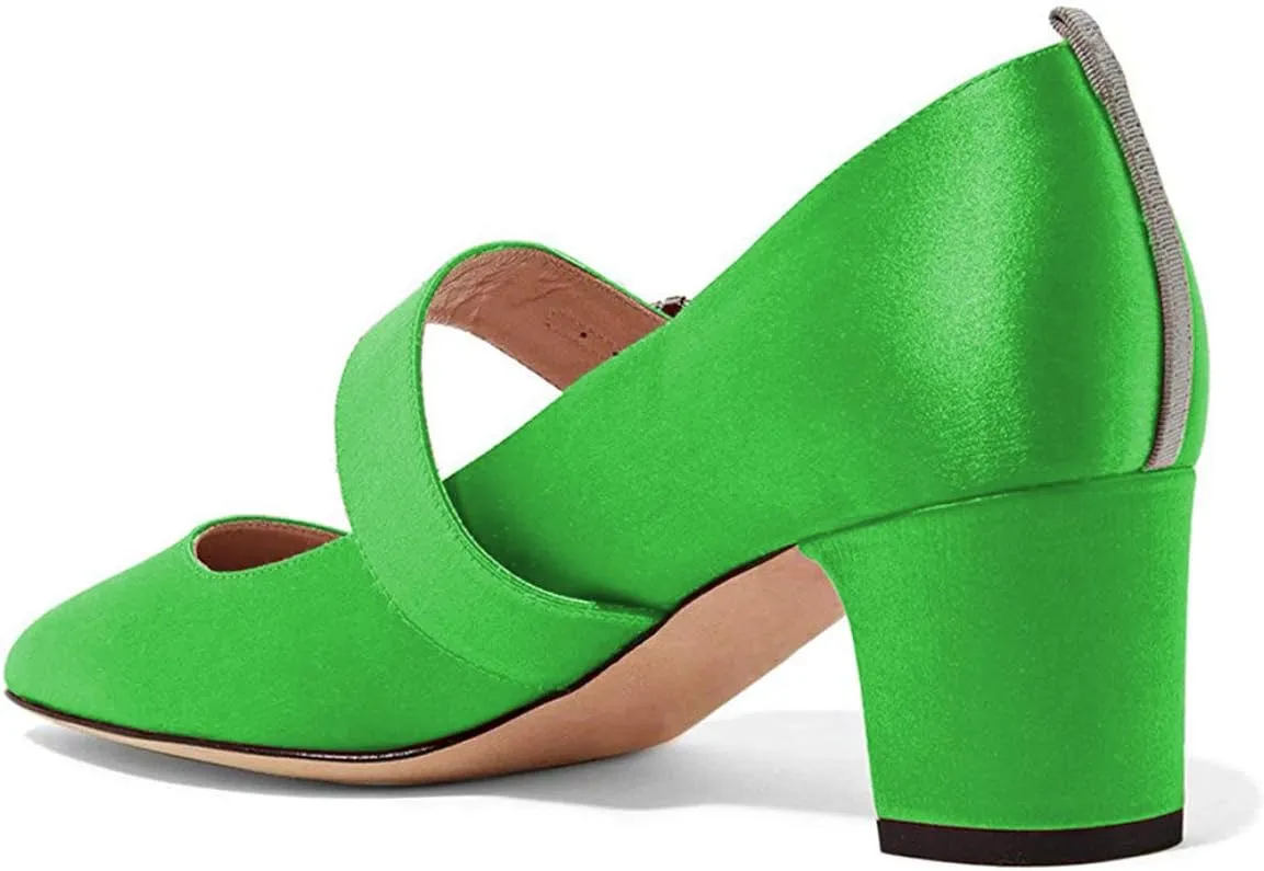 XYD Women Vintage Retro Mary Jane Pumps Graceful Satin Closed Round Toe Single Strap with Delicate Buckle Block Heels Dress Shoes