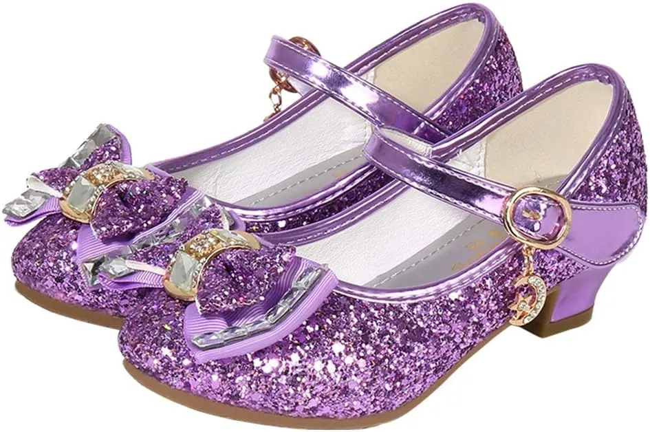 YING LAN Girl's Princess Cosplay Performance Shoes Sequins Wedding Party Dress Shoes Low Heeled Mary Jane