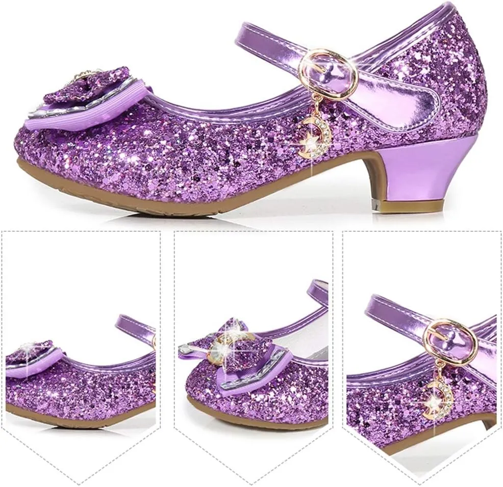 YING LAN Girl's Princess Cosplay Performance Shoes Sequins Wedding Party Dress Shoes Low Heeled Mary Jane