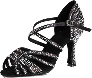 YKXLM Women's Ballroom Latin Dance Shoes with Rhinestone Salsa Performance Wedding Dance Shoes,L356