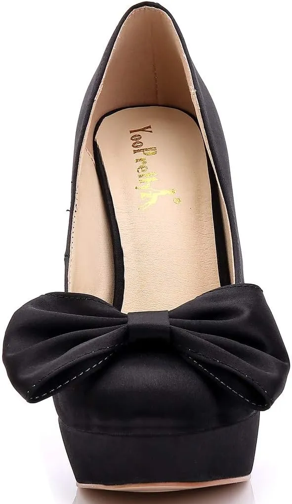 YooPrettyz Women Oversized Bow Wedding High Heels Slip On Satin Evening Bridesmaid Pumps