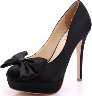 YooPrettyz Women Oversized Bow Wedding High Heels Slip On Satin Evening Bridesmaid Pumps
