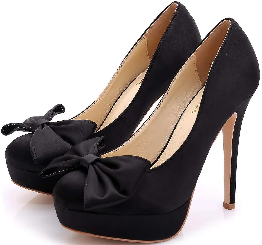 YooPrettyz Women Oversized Bow Wedding High Heels Slip On Satin Evening Bridesmaid Pumps