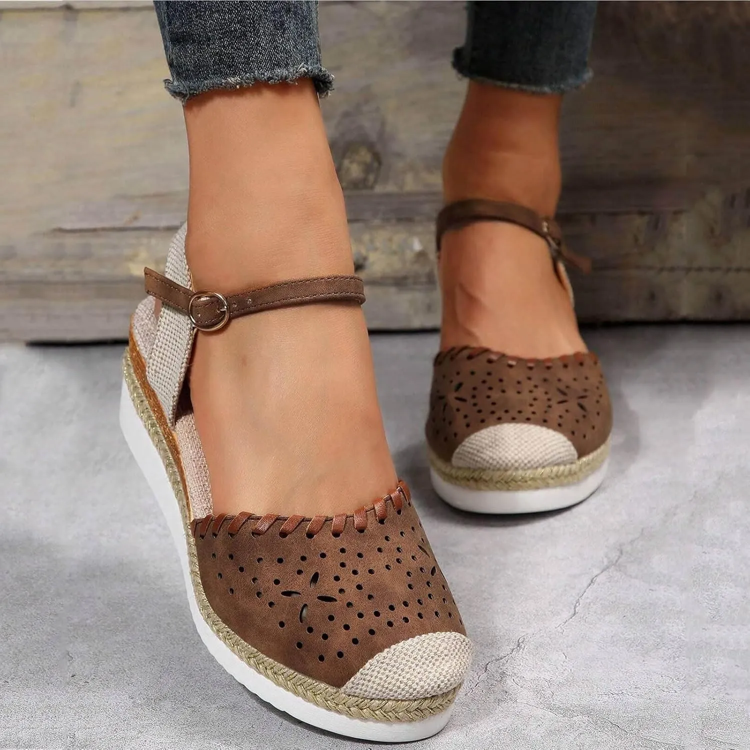 ZWRXW Closed Toe Sandals Women Arch Support Orthopedic Platform Wedge Sandals Buckle Ankle Strap Walking Sandal Boho Elegant Dressy Summer Shoes